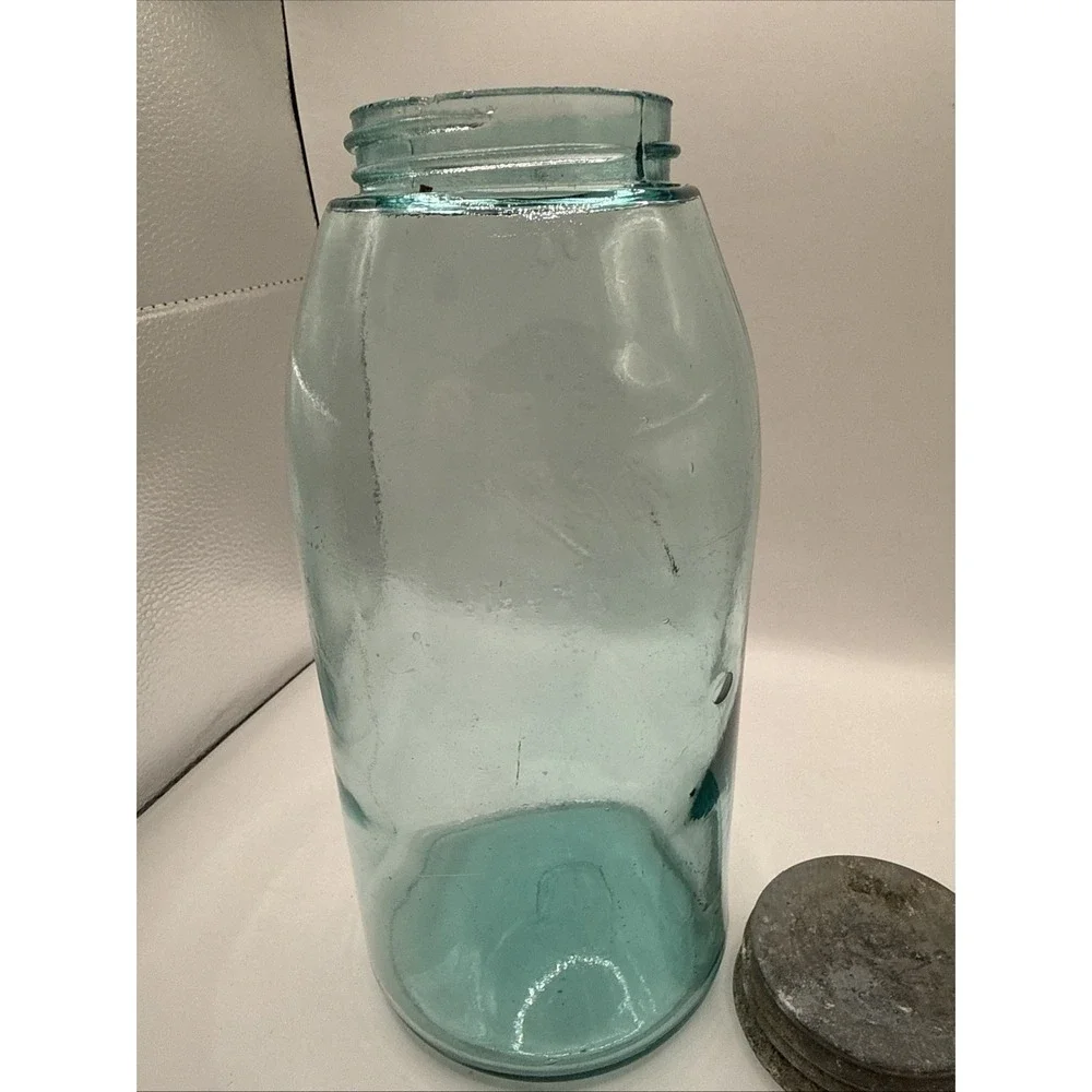 Vtg Blue Green Ball Perfect Mason Half Gallon Jar Zinc Lid Insert IV BUBBLES #12
